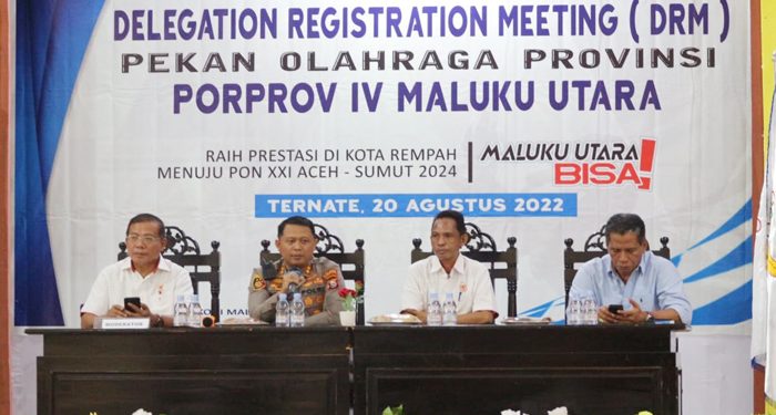 Delegation Registration Meeting (DRM) Porprov Malut, Sabtu (20/8/2022) bertempat di Wisma Haji, Kelurahan Ngade Kota Ternate. (Foto : Like)